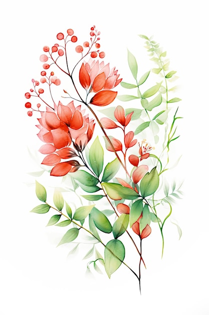 Aquarela Vermelho e Verde Floral Papéis Digitais Fronteira Floral Fonte de Convidos Floral