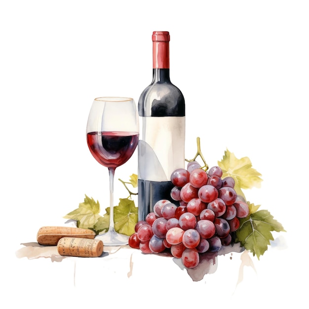 Aquarela vino italiano único transparente o fondo blanco ilustración generada por PNG AI