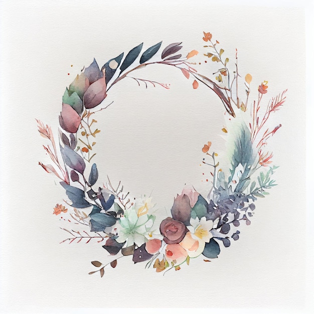 Aquarela vintage de borda de círculo de elementos de cartão de flor redonda