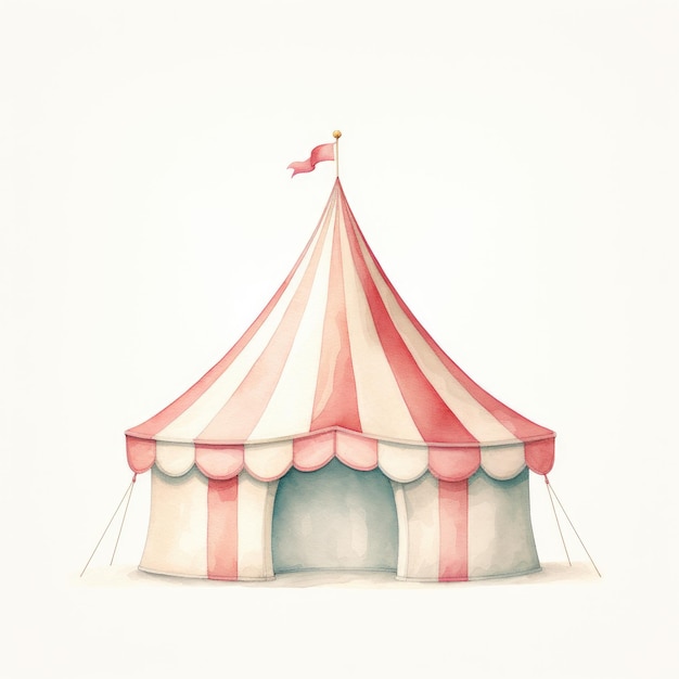 Aquarela Vintage Niji Circus Uma ilustração bonita e minimalista com cores suaves e um Bac branco