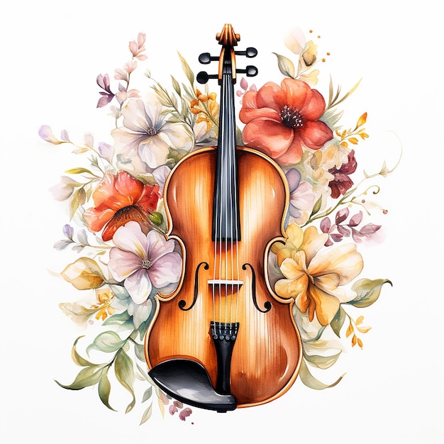 Foto aquarela_violino_e_flores_clipart_vibrant_colors