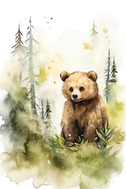 Aquarela Woodland Bear Papéis Digitais Woodland Backgrounds Woodland Nursery Papers Woodland Baby S