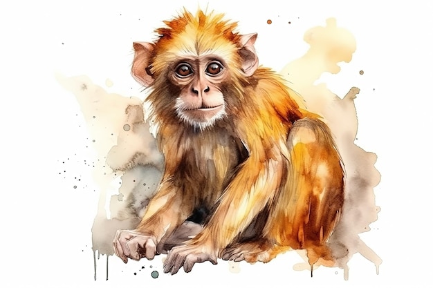 Aquarell-Affenillustration auf weißem Hintergrund