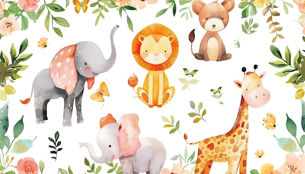 Aquarell afrikanische Tiere Zeichentrickfilme kreative Wandtapeten hochwertige KI-generierte Bilder