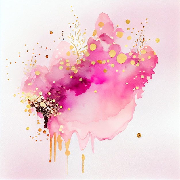 Aquarell Alkohol Tinte rosa Hintergrund mit einigen goldenen Illustration Generative AI