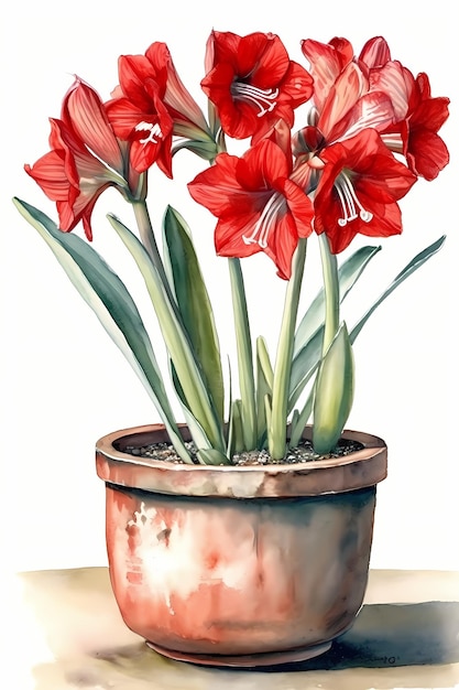 Aquarell-Amaryllis-Kunstdruck für mutige und helle Heimdekoration Generative KI