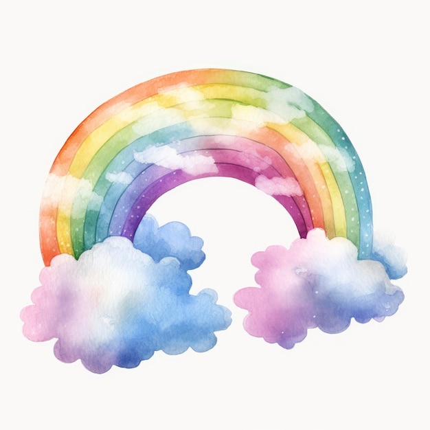 Aquarell-Aufnahme von Mystischem Regenbogen und Wolken