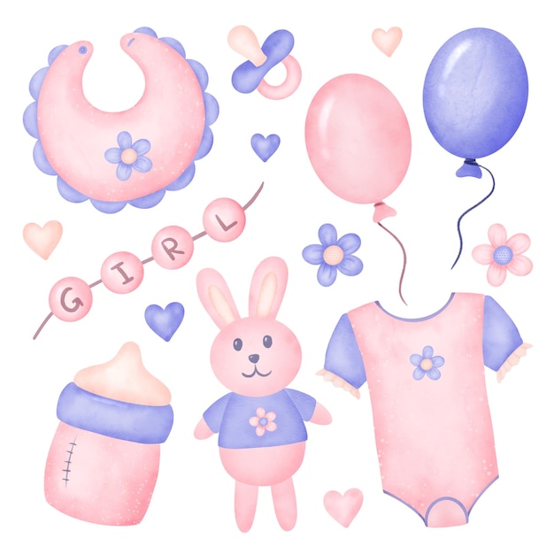 Aquarell-Baby-Set für Mädchen in Rosa und Lila