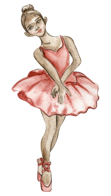 Aquarell-Ballerina-Mädchen im rosa Kleid Hübsche kleine Ballerina