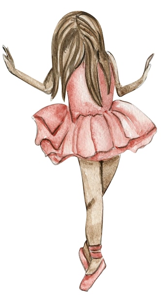 Aquarell-Ballerina-Mädchen im rosa Kleid Hübsche kleine Ballerina