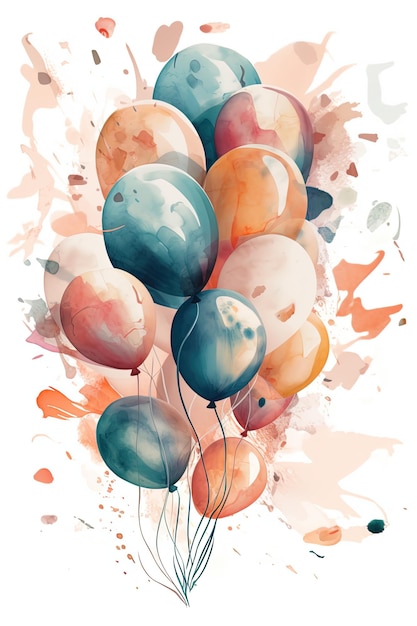 Aquarell Ballons Geburtstagsgrüße Design Pastellfarben Innenmalerei eines Schlafzimmers Hintergrund