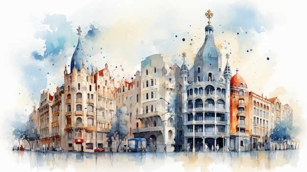 Aquarell-Barcelona-Architekturskizze generativ