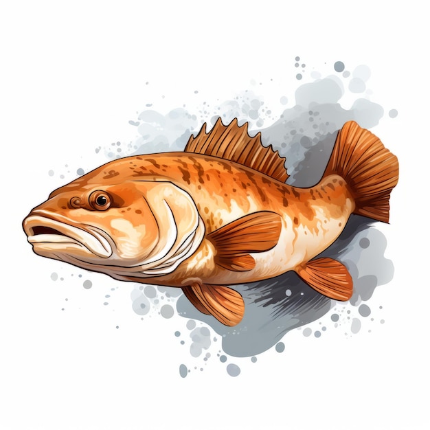 Aquarell-Bass-Fisch-Clipart mit weißem Hintergrund