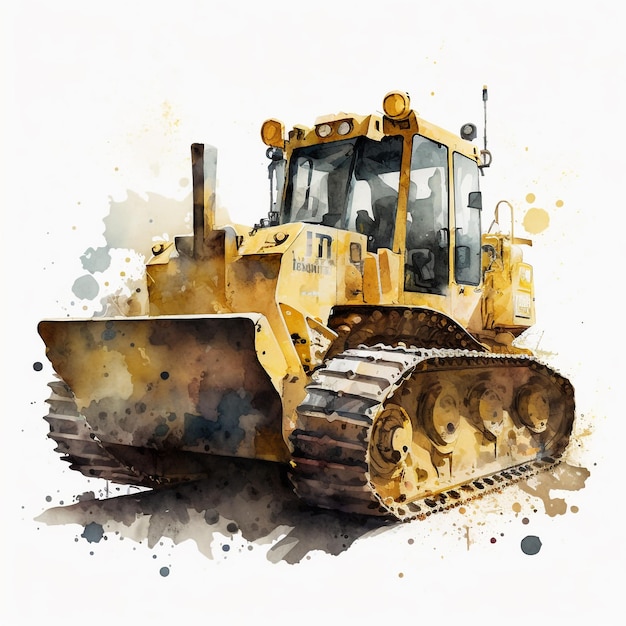 Aquarell Baufahrzeug Bulldozer Loader Bagger