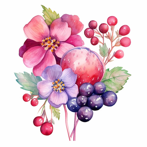 Aquarell-Beeren-Candy-Blumen-Clipart