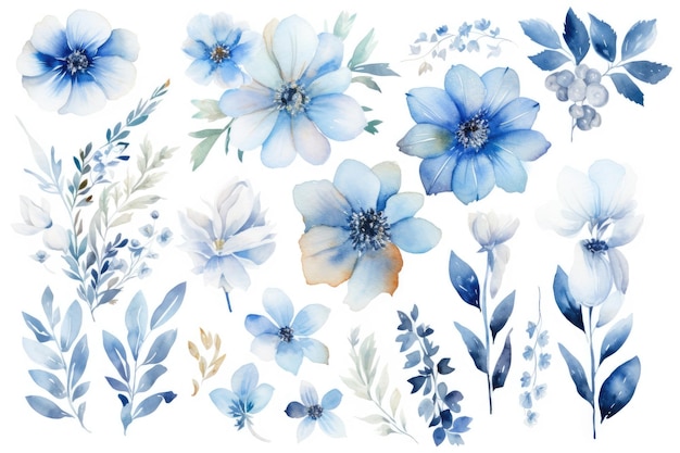 Aquarell blaue Blumenarrangement-Kollektion