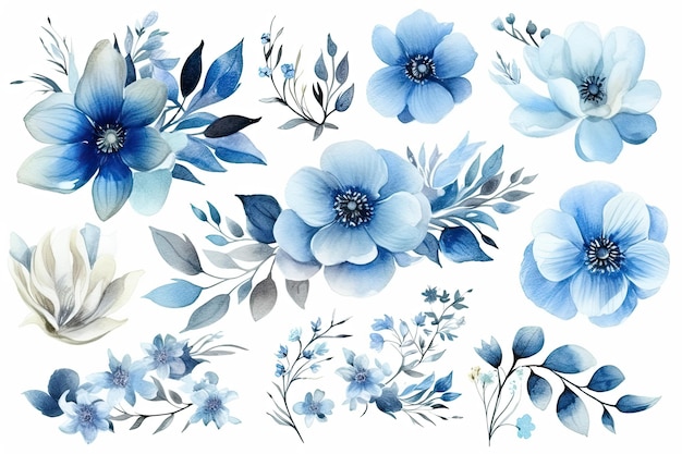 Aquarell blaue Blumenarrangement-Kollektion