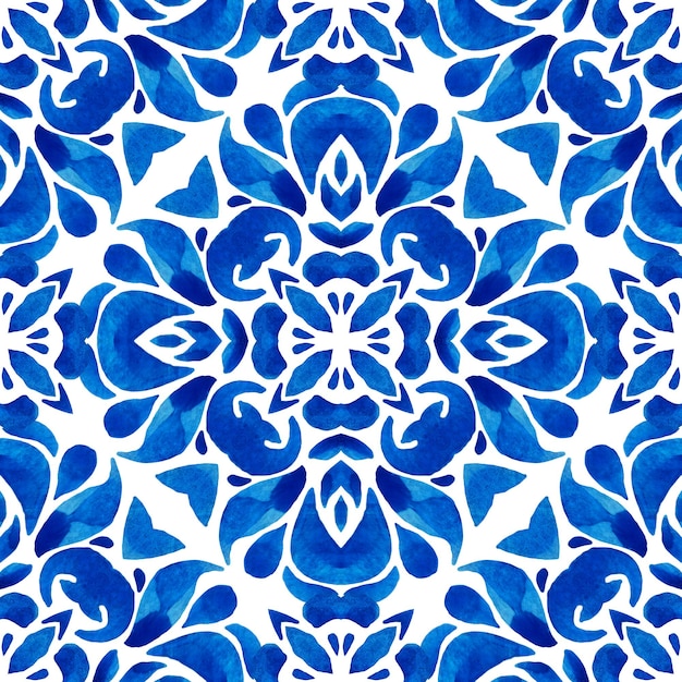 Aquarell blaue geometrische Blumenmuster nahtlose Fliesen-Design-Oberfläche