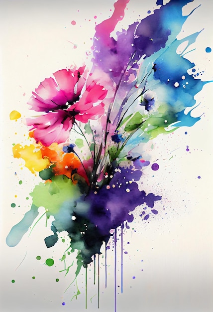 Aquarell blühende Frühlingsblumen mit Splash-Hintergrund