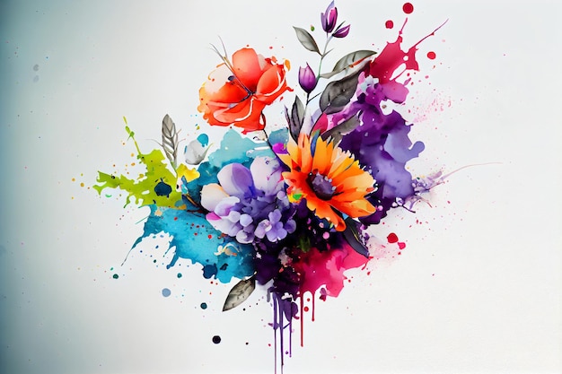 Aquarell blühende Frühlingsblumen mit Splash-Hintergrund