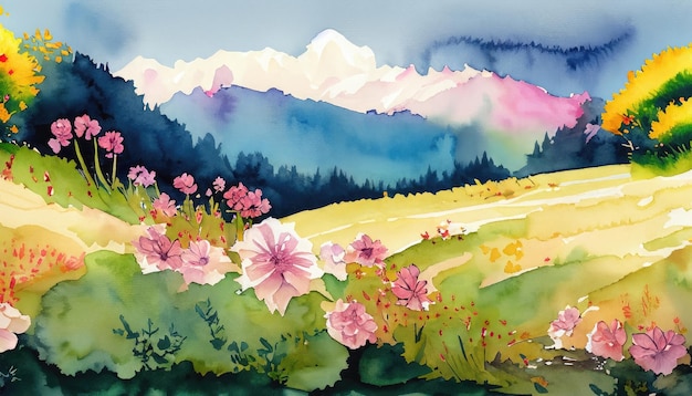 Aquarell blühendes Tal