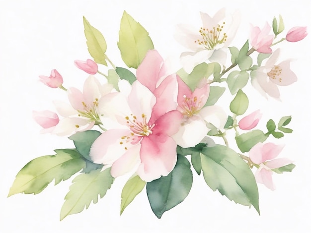 Aquarell-Blumen-ClipArt und wunderschönes Vintage-Rosa-Blume-Zweigblatt. Generative KI