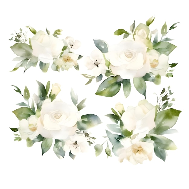 Aquarell-Blumen-Set. Handgemalte Illustration isoliert auf weißem Hintergrund