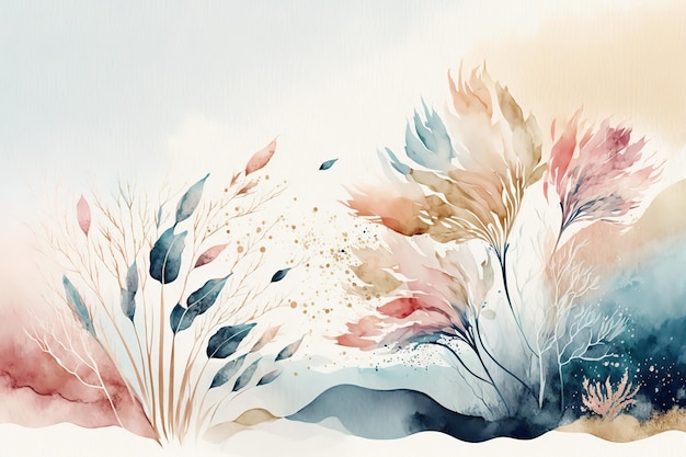 Foto aquarell blumen und blätter schöner minimalistischer druck für ihr dekor für postkarten-glückwünsche und poster generative ai