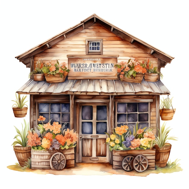 Aquarell Blumen Western General Store Western Wild West Cowboy Wüsten-Illustration