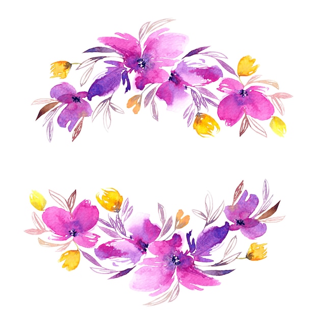 Aquarell Blumenkranz Lila Blumen Rahmen Hochzeitseinladung Design Blumengeburtstagskarte