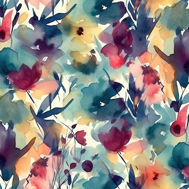 Aquarell-Blumenmuster in Aquamarintönen Generative KI