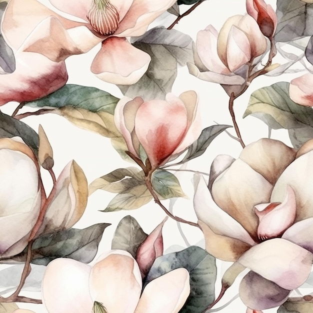 Aquarell-Blumenmuster mit Magnolienblüten