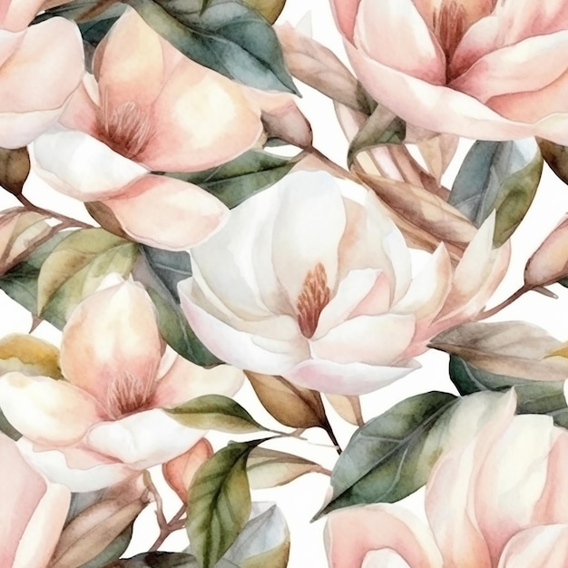 Aquarell-Blumenmuster mit Magnolienblüten