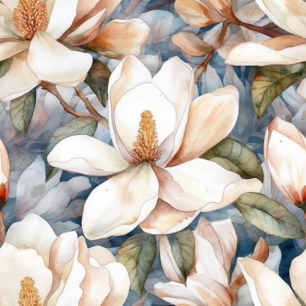 Aquarell-Blumenmuster mit Magnolienblüten