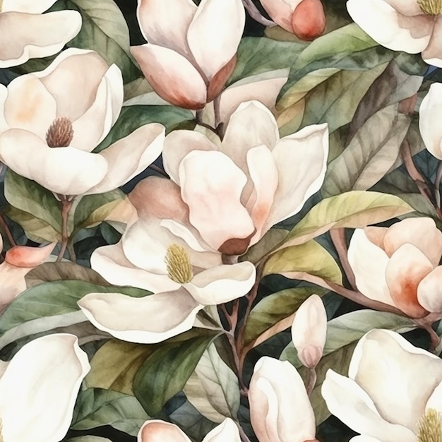 Aquarell-Blumenmuster mit Magnolienblüten