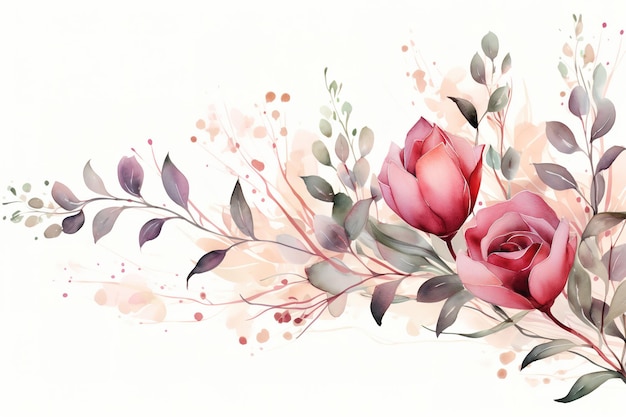 Foto aquarell-blumenrahmen mit blättern und rosen