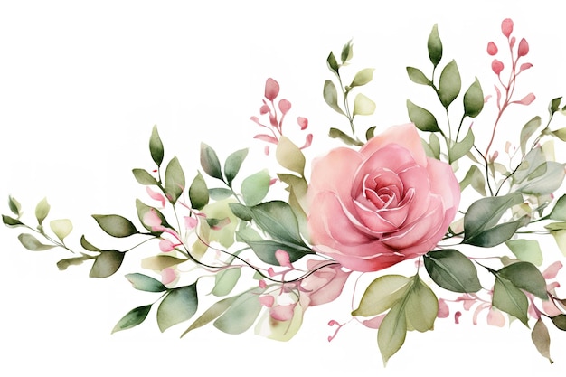 Foto aquarell-blumenrahmen mit blättern und rosen