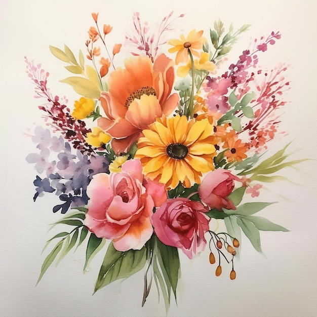 Aquarell-Blumenset für Hochzeitskarte