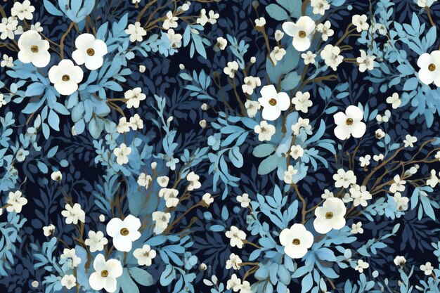Aquarell-blumiges nahtloses Muster Handgemalte Blumen auf dunkelblauem Hintergrund