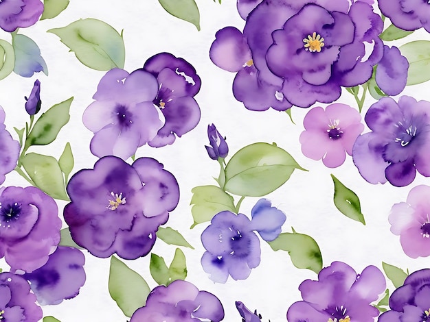 Aquarell-blumiges nahtloses Muster mit abstrakten lila Blüten Generativ Ai