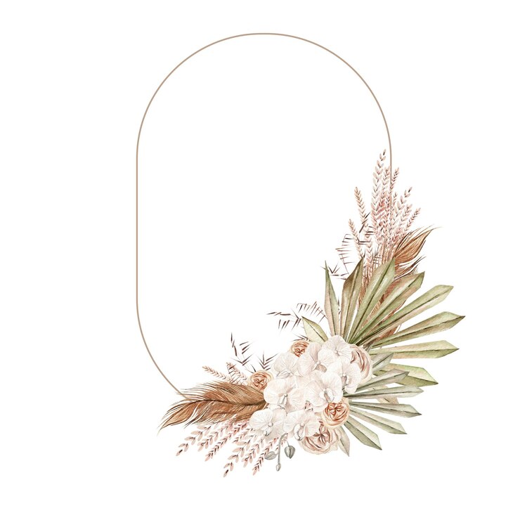 Foto aquarell-boho-hochzeitskarte mit handgemalten tropischen orchideenblumen aus getrockneter palme