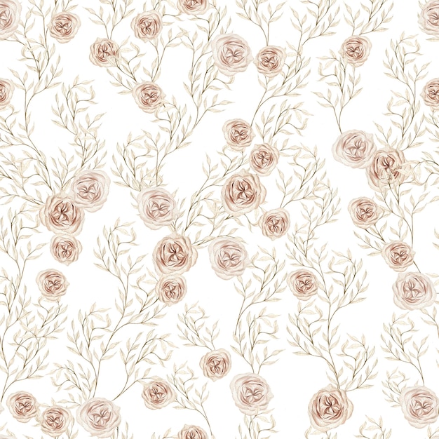 Aquarell Boho Musterdesign mit handgemalten Rosenblüten verlässt Illustration