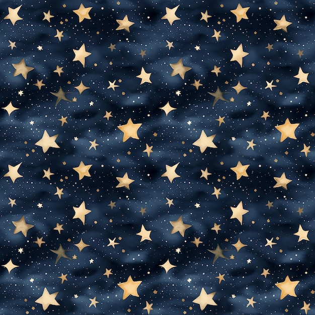 Aquarell boho niedliche schwarze Sterne auf dunkelblauen Hintergrund nahtloses Muster