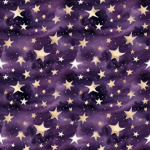 Aquarell boho niedliche schwarze Sterne auf dunkelviolettem Hintergrund nahtloses Muster