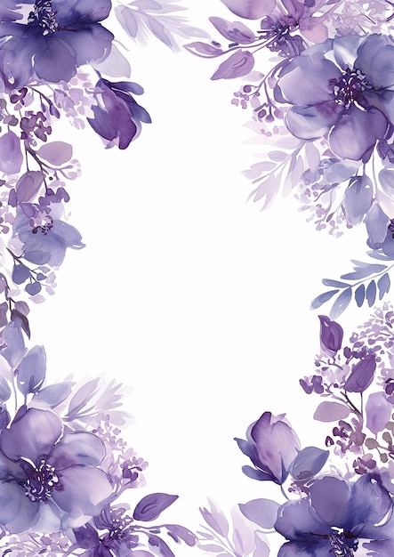 Aquarell-Botanikblumenrahmen mit freiem Platz für Einladung oder Hochzeitskarte ai generiert