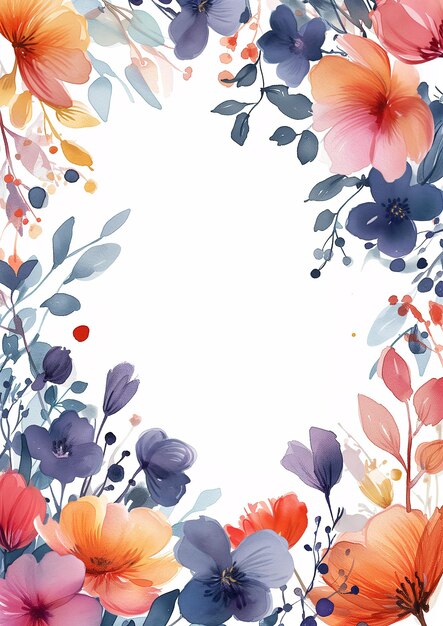 Aquarell botanische Blumen Rahmen Hintergrund mit freiem Platz für Einladung Hochzeitskarte ai generiert