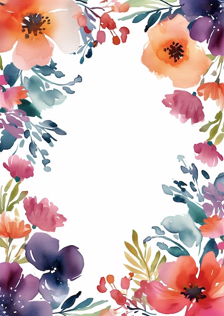 Aquarell botanische Blumen Rahmen Hintergrund mit freiem Platz für Einladung Hochzeitskarte ai generiert