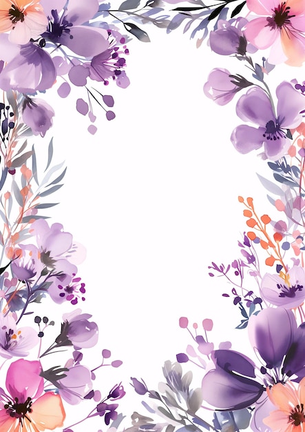 Aquarell botanische Blumen Rahmen Hintergrund mit freiem Platz für Einladung Hochzeitskarte ai generiert