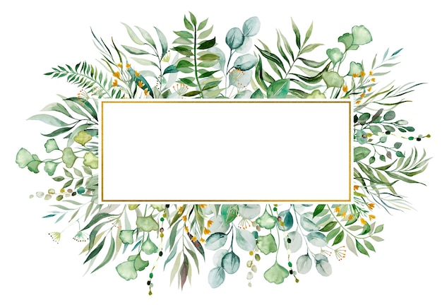 Aquarell botanische grüne Blätter Rahmenillustration isoliert