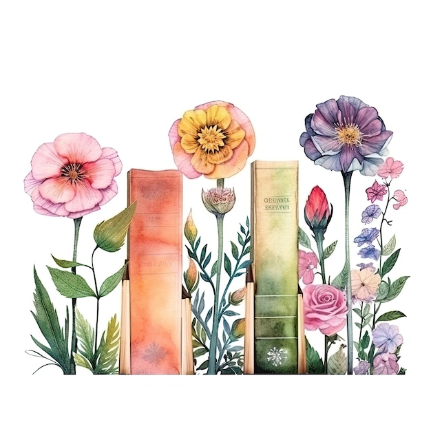 Aquarell-Buchillustration mit den Blumen lokalisiert auf weißem Hintergrund